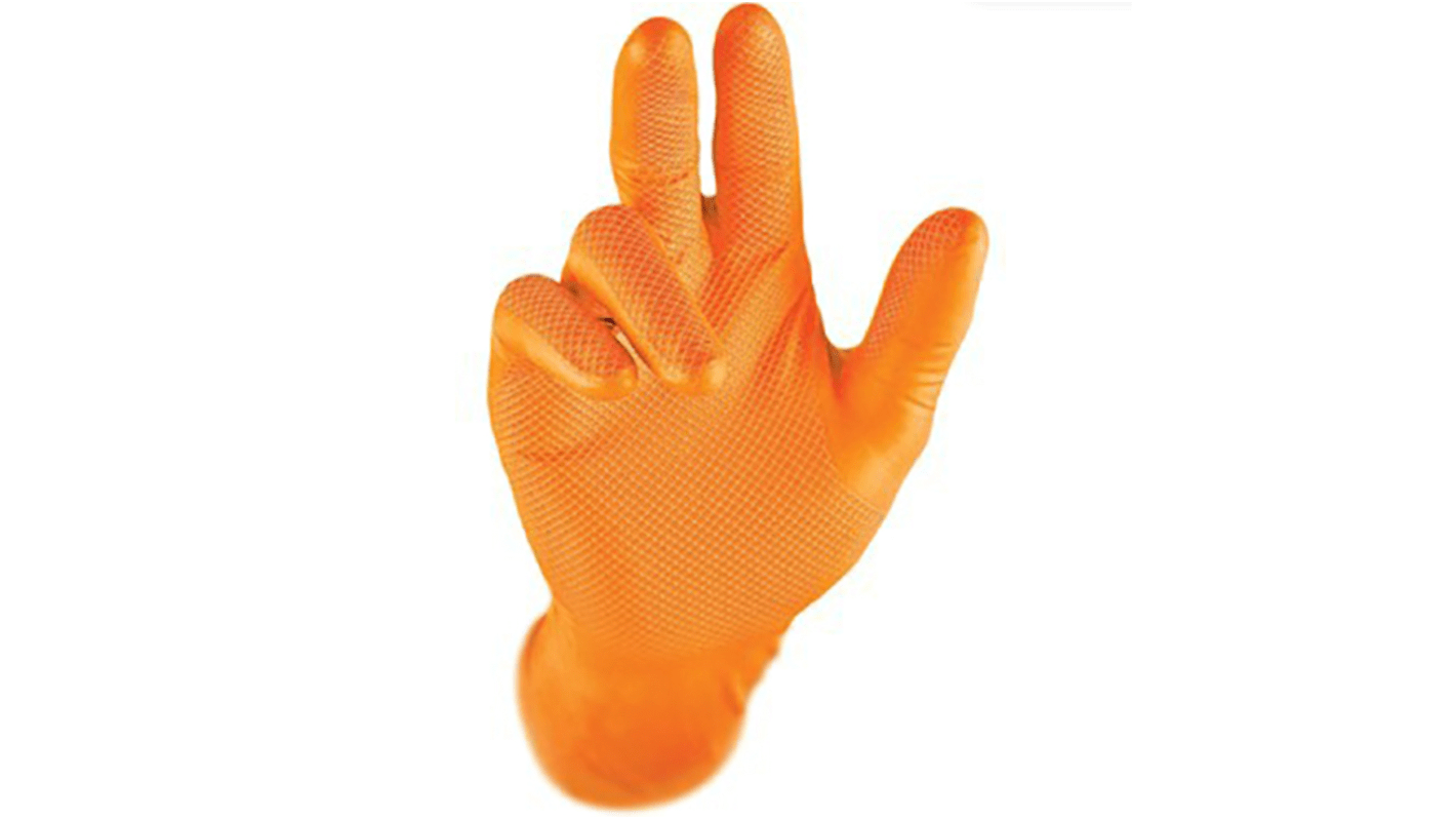 Guantes desechables Liscombe sin polvo de Nitrilo Naranja, talla M, caja de 50Guantes unidades