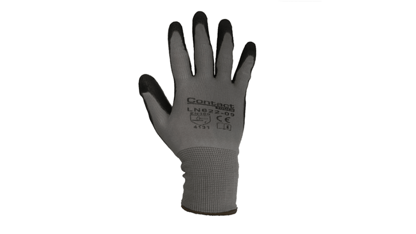 Guantes de trabajo de Poliamida Negro; gris Liscombe serie LN622, talla 7, con recubrimiento de Poliuretano,