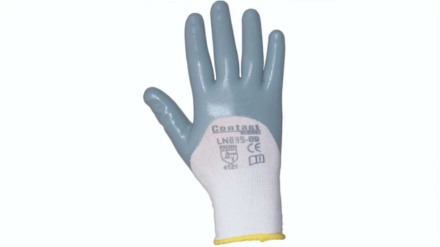 Liscombe LN635 Grey, White Nylon Material Handling Work Gloves, Size 8, Nitrile Coating