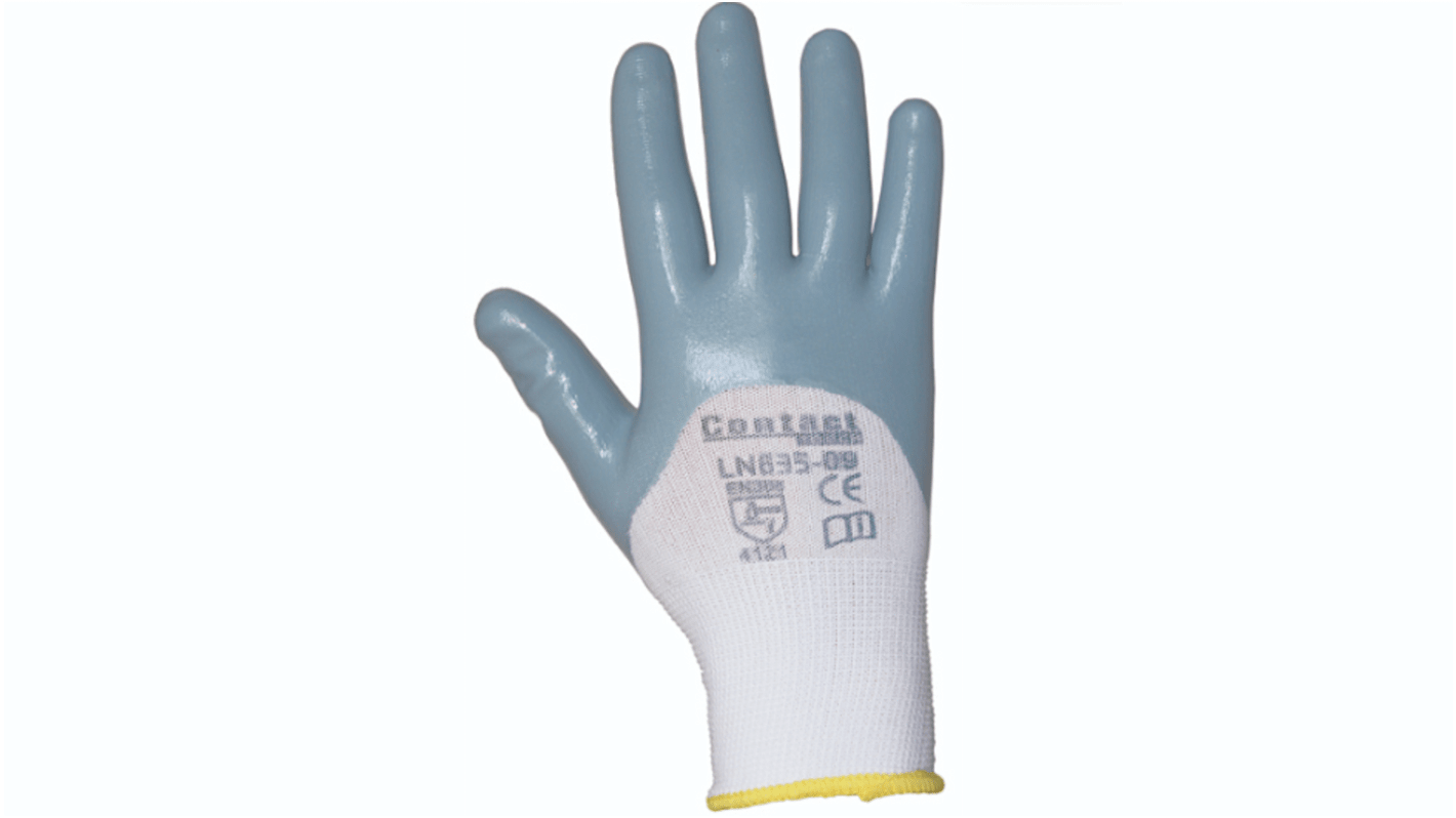 Guantes de trabajo de Nylon Gris, blanco Liscombe serie LN635, talla 8, con recubrimiento de Nitrilo, Manipulación de