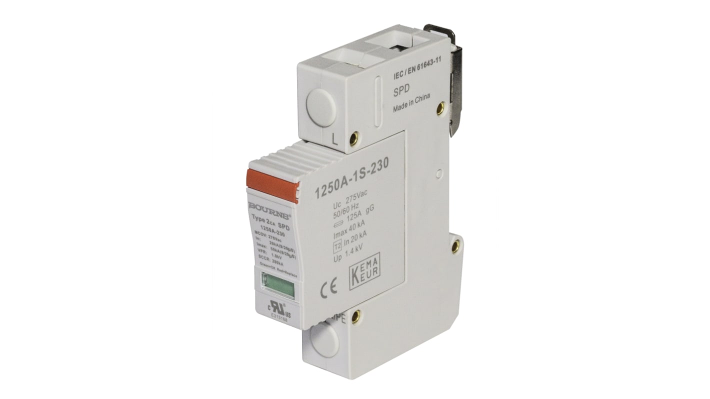 Bourns Single, Three Phase Surge Protector, 50kA, 1kV, DIN Rail Mount