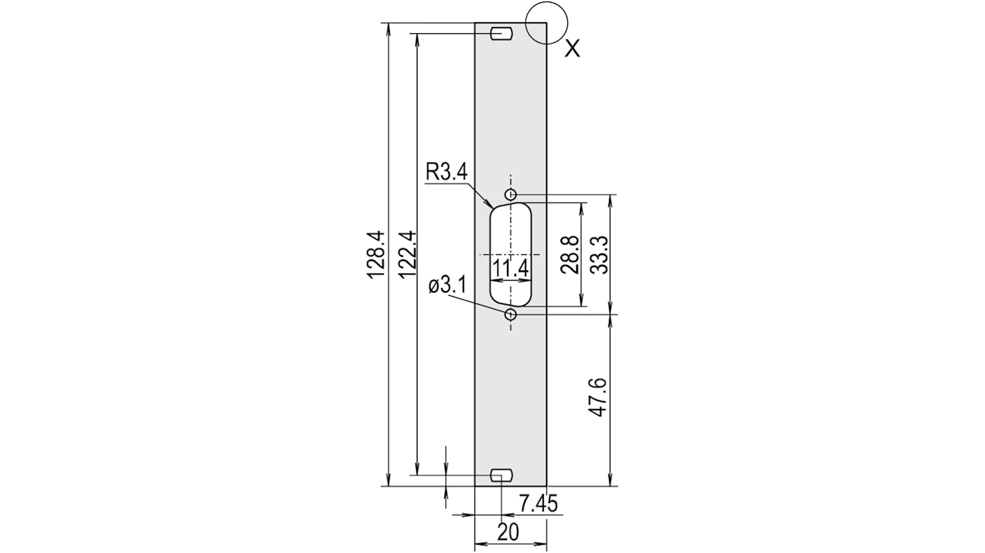 Panel Frontal nVent-SCHROFF serie 30118 de Aluminio, 128.4 x 19.98mm