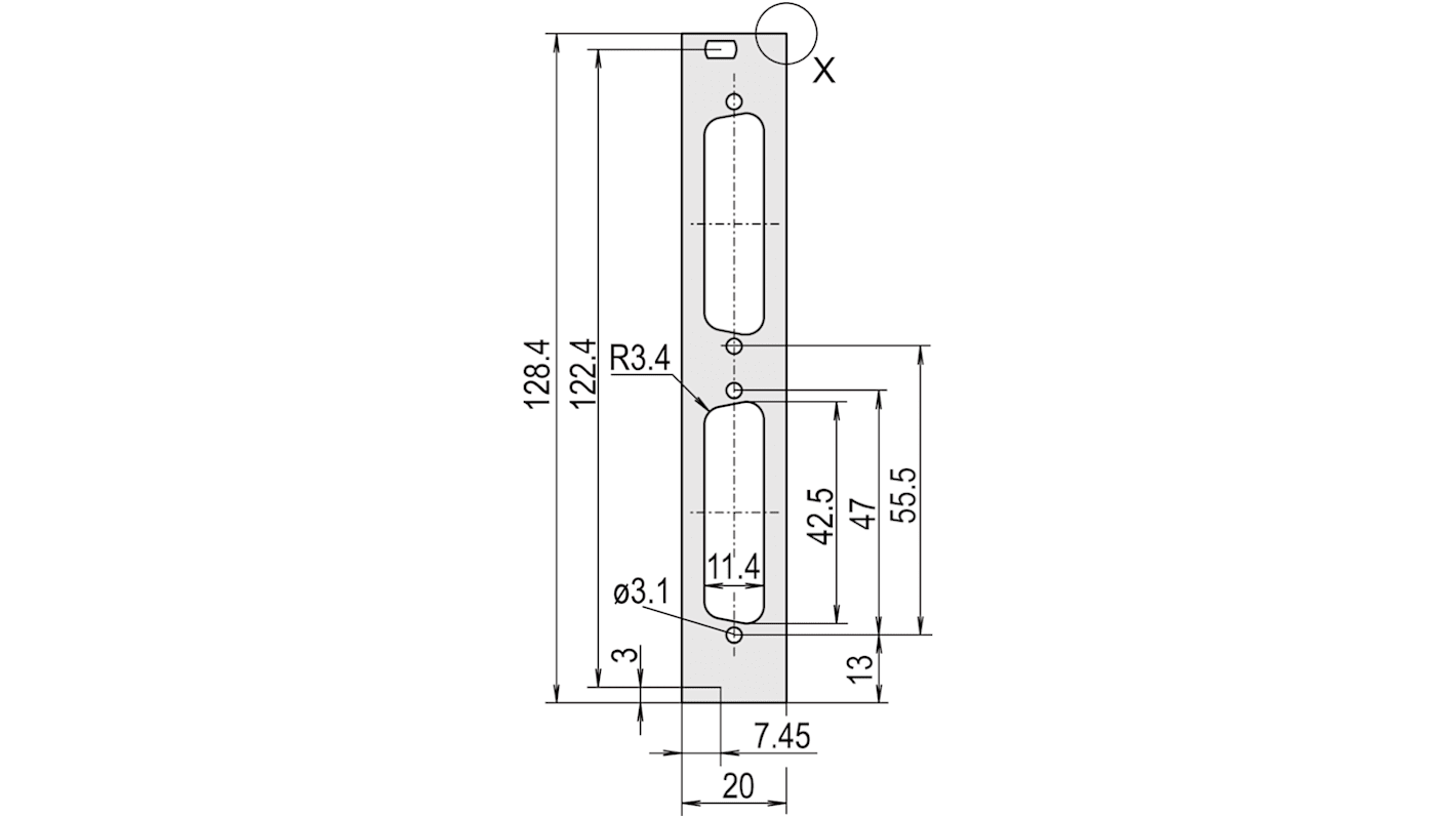 nVent-SCHROFF 30118 Series Aluminium Front Panel, 128.4 x 19.98mm