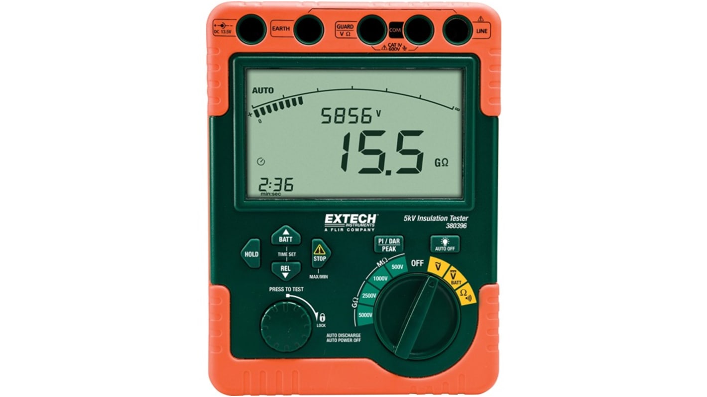 Extech 380396 Insulation Tester, 500V Min, 5000V Max, CAT IV