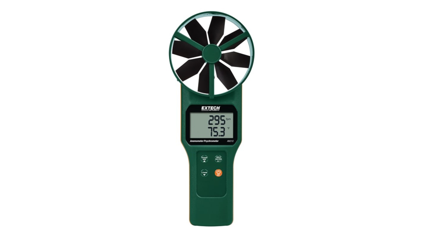Anemómetro Extech AN310, medición de Caudal de aire, Temperatura del aire, Velocidad de aire, Punto de rocío, Humedad