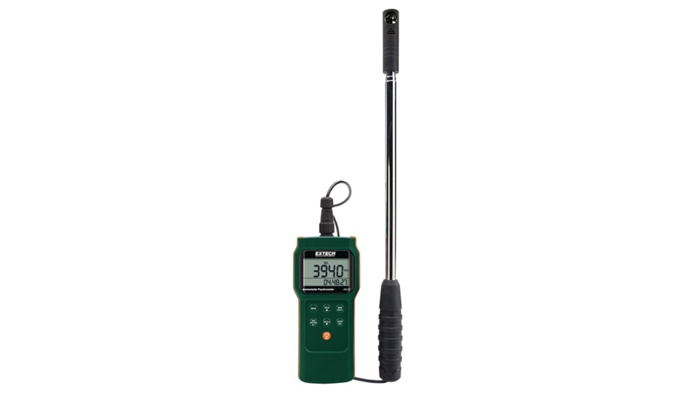 Extech AN340-NIST Anemometer bis 20m/s, Luftdurchfluss, Lufttemperatur, Luftgeschwindigkeit, Taupunkt, Relative