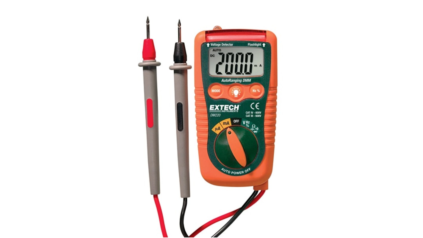 Multímetro Extech DM220, 600V ac, 200mA ac/200mA dc