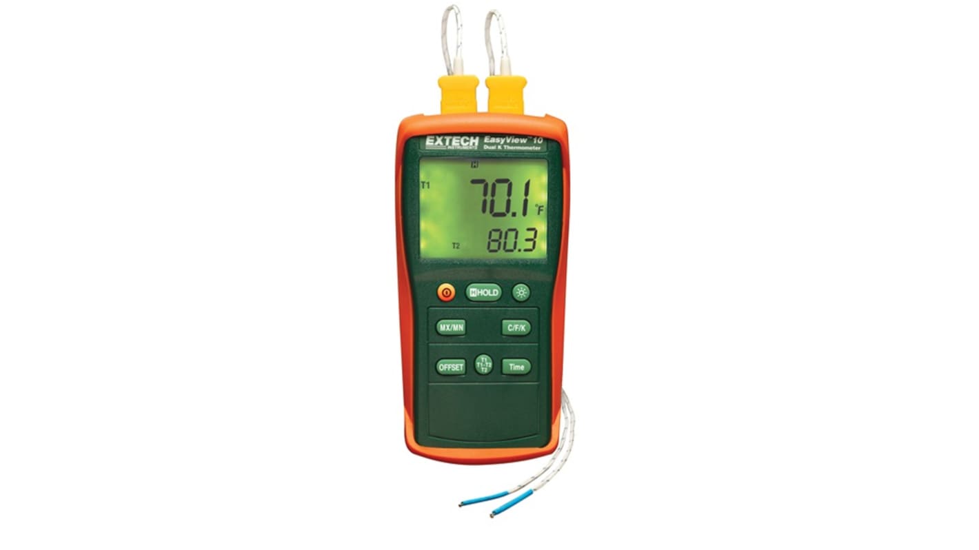 Extech EA10-NIST Handheld Thermometer for Temperature measurement Use, K Probe, 2 Input(s), +1999°F Max, ±0.3 % Accuracy