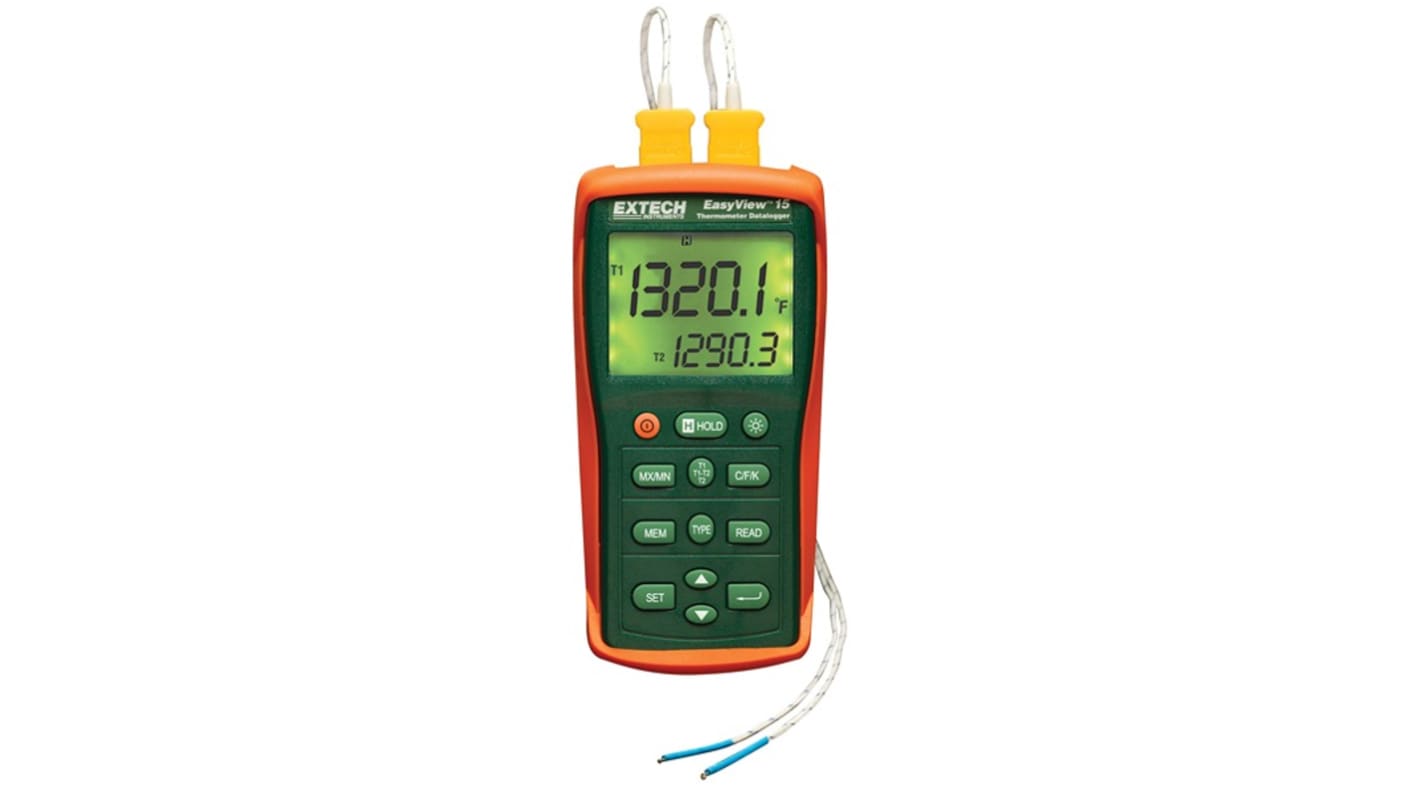 Extech EA15-NIST Handheld Thermometer for Temperature measurement Use, E, J, K, N, R, S, T Probe, 2 Input(s), +1999.9°F