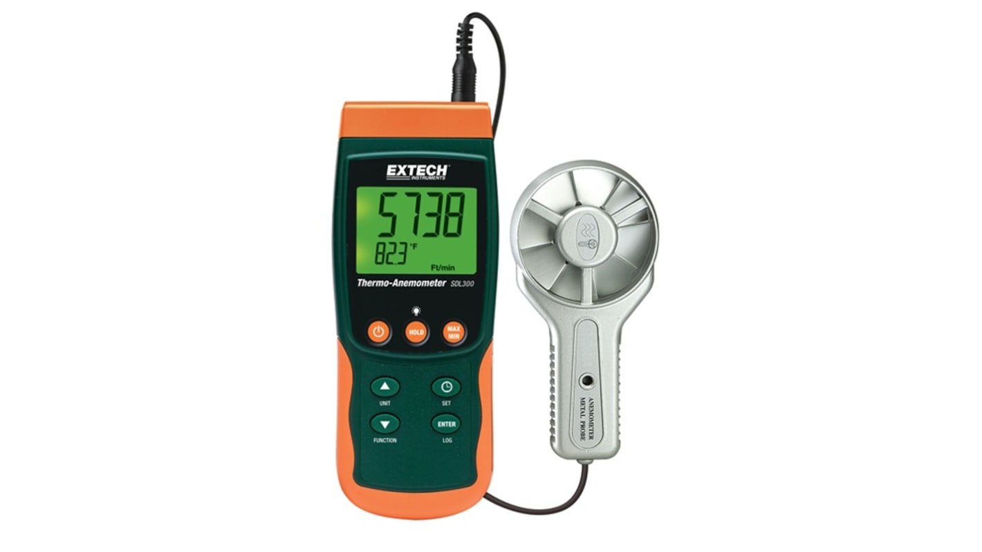 Anemómetro Extech SDL300-NIST, medición de Velocidad del aire, Temperatura