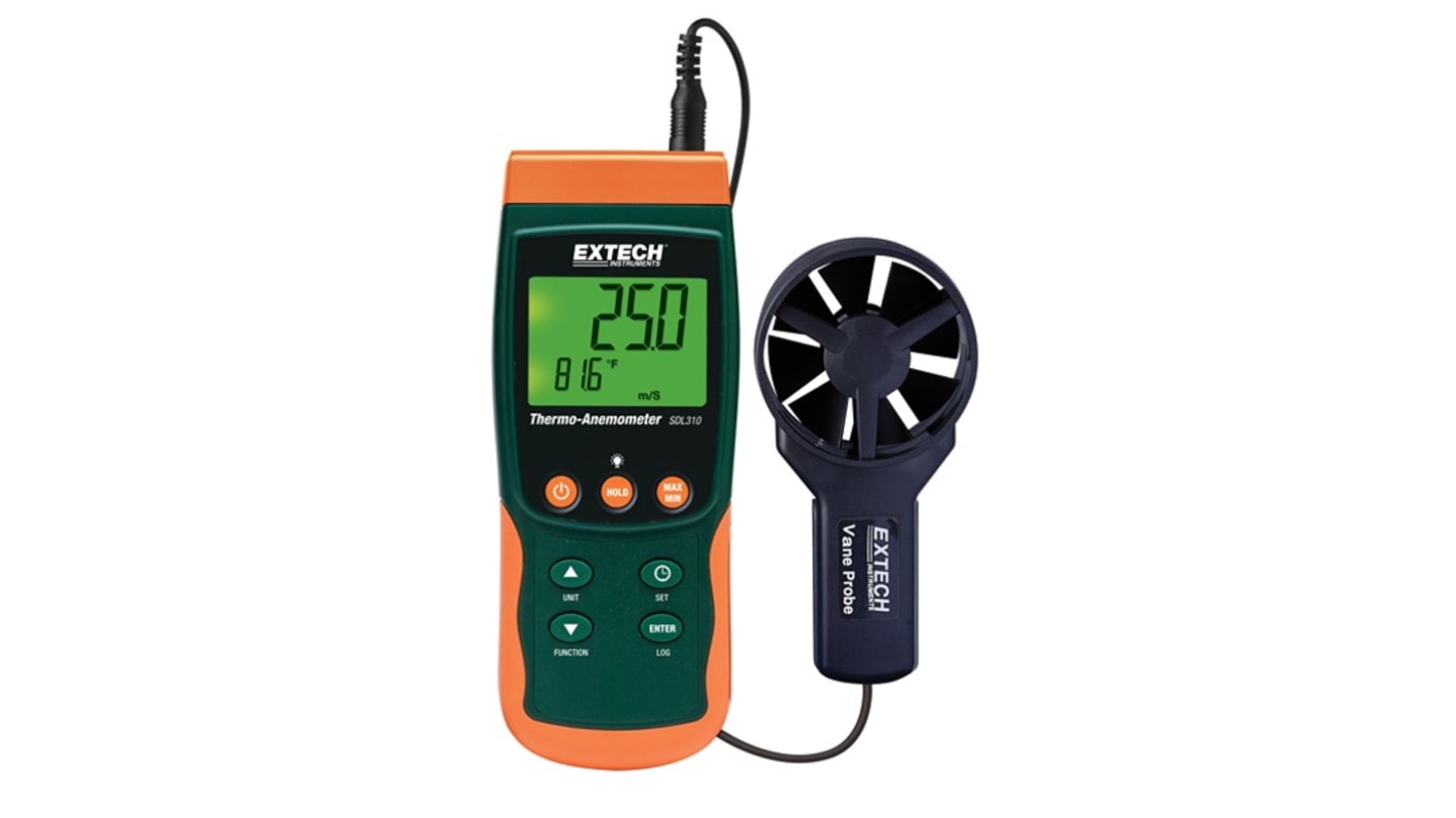 Anemómetro Extech SDL310-NIST, medición de Velocidad del aire, Temperatura