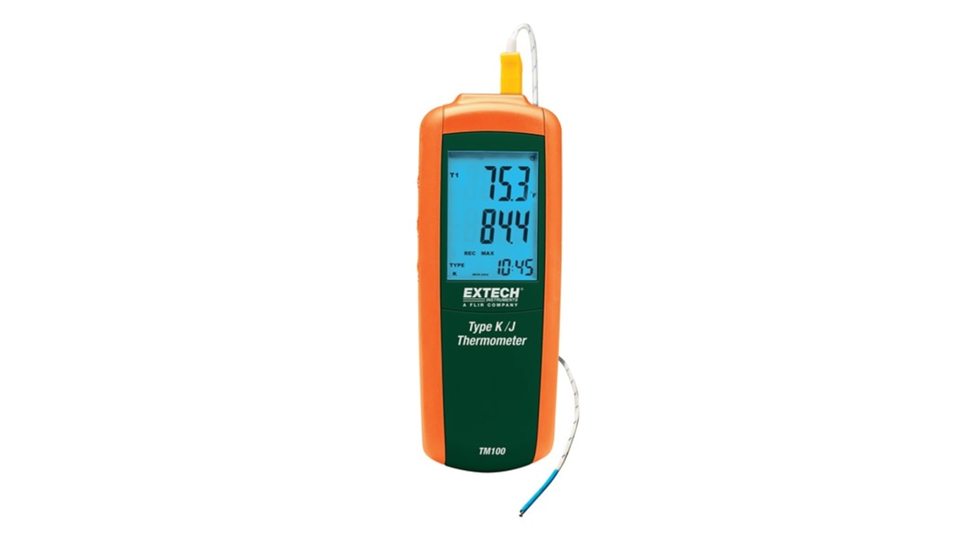 Extech TM100-NIST Handheld Thermometer for Temperature measurement Use, J, K Probe, 1 Input(s), +1372°C Max, ±0.15 %