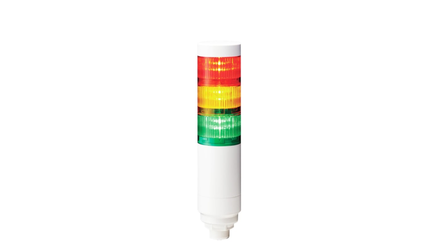 Torretta di segnalazione Patlite, 24 V c.c., LED, 3 elementi, lenti Multicolore