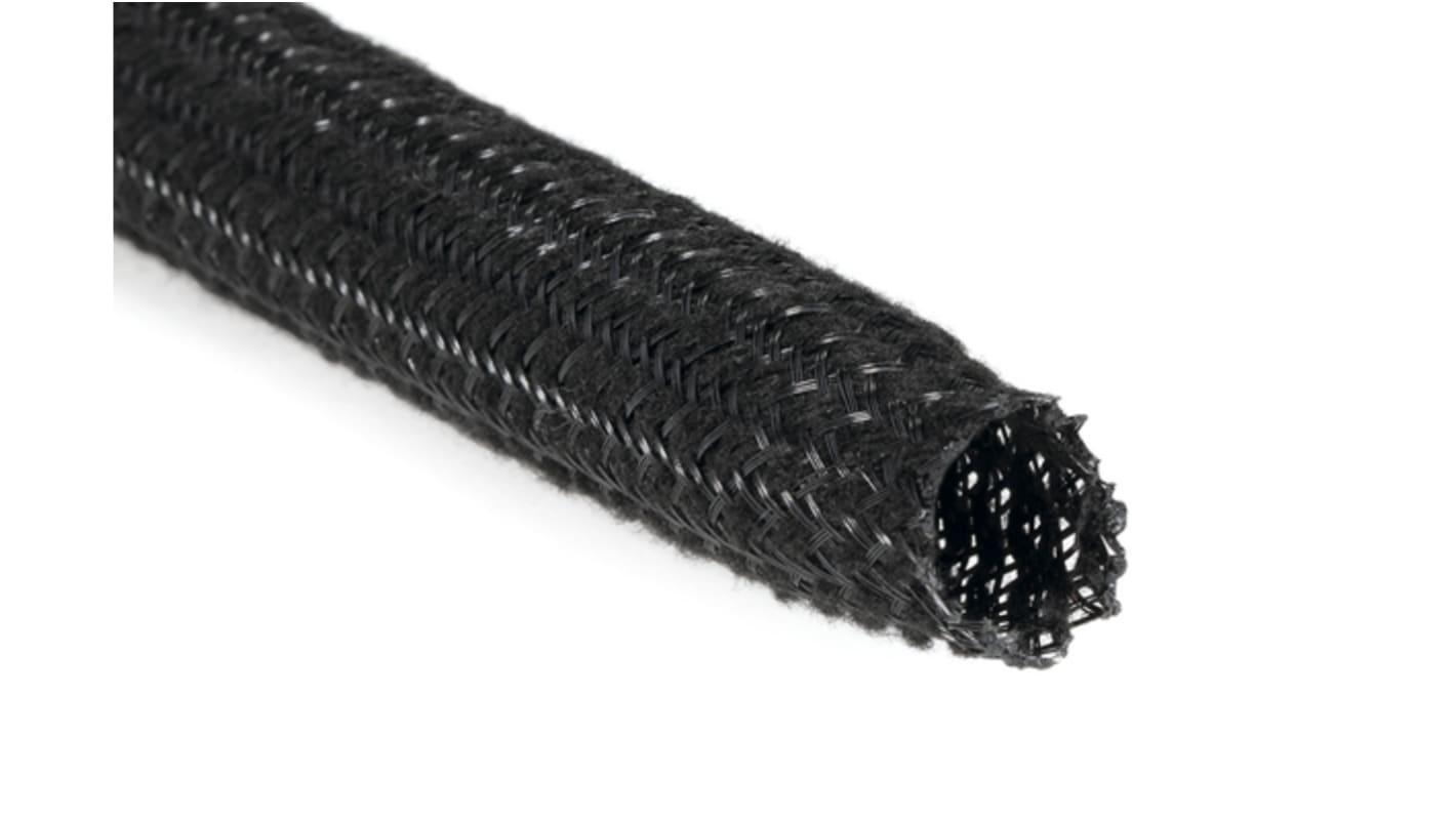 HellermannTyton Expandable Braided Polyester Black Cable Sleeve, 9mm Diameter, 100m Length, 170 Series