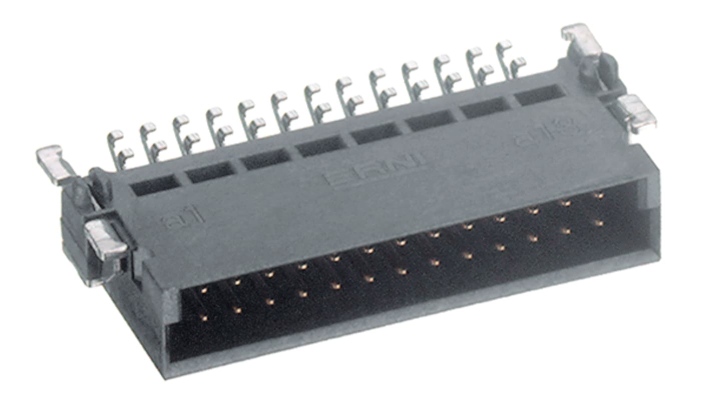 ERNI SMC Series Right Angle Surface Mount PCB Header, 50 Contact(s), 1.27mm Pitch, 2 Row(s), Shrouded