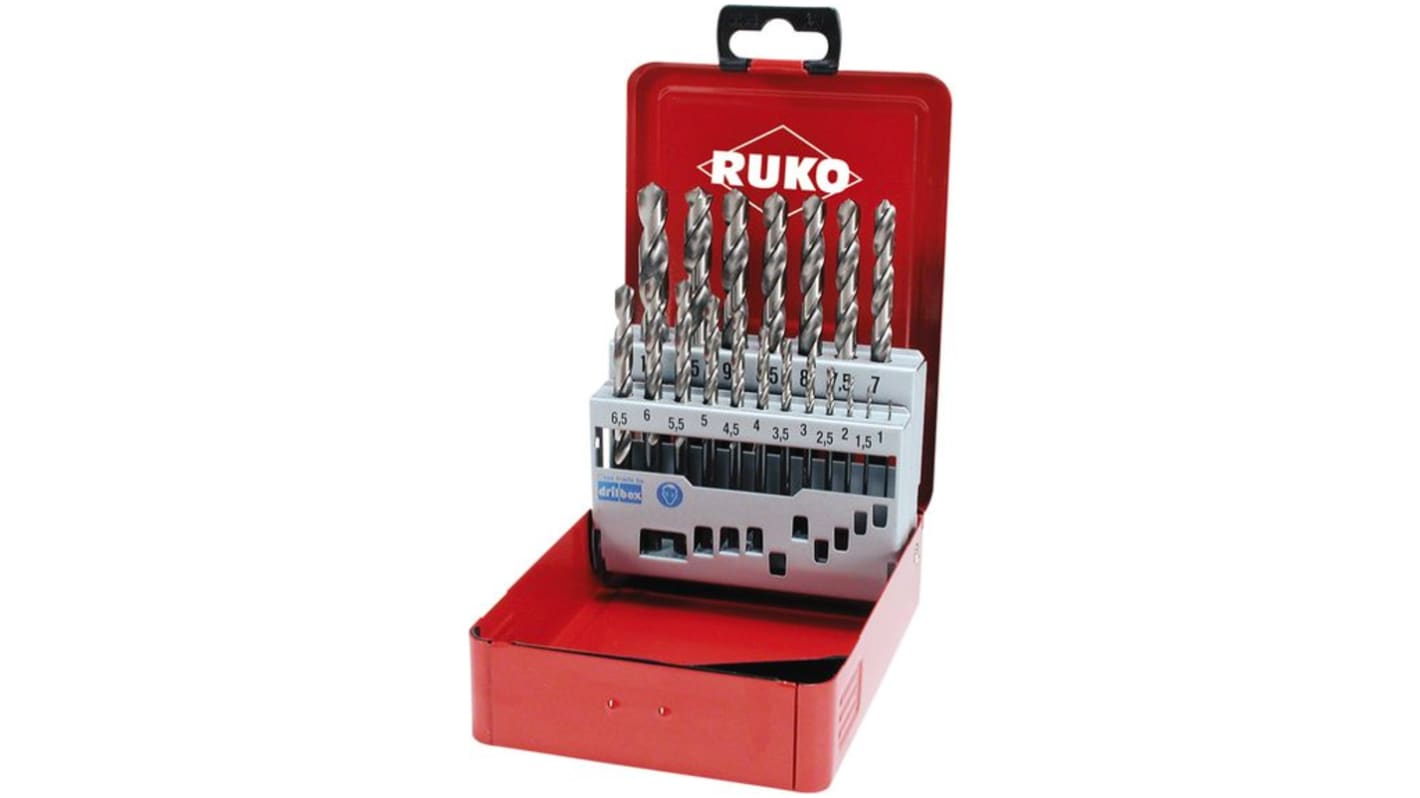 Ruko 19-Piece Twist Drill Bit Set, 10mm Max, 1mm Min, HSS-G Bits