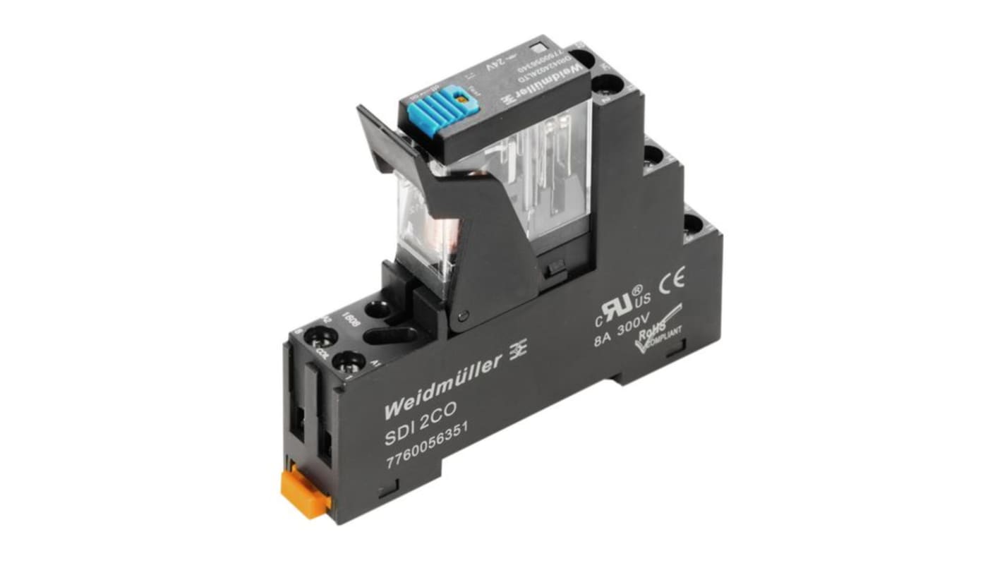 Weidmüller DIN Rail Power Relay, 24V dc Coil, DPDT