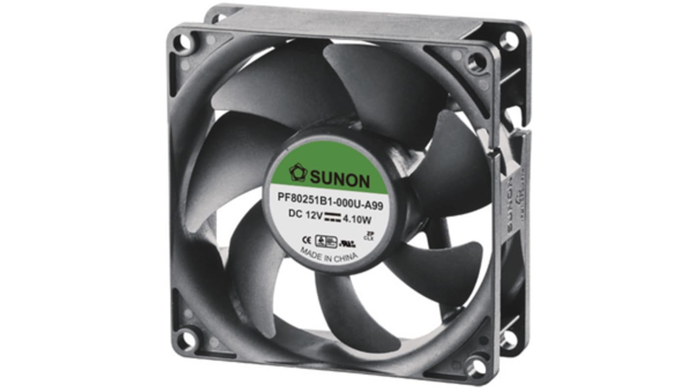 Sunon Axial Fan, 12 V, dc Operation, 90m³/h, 257mA Max, 80x80x25mm