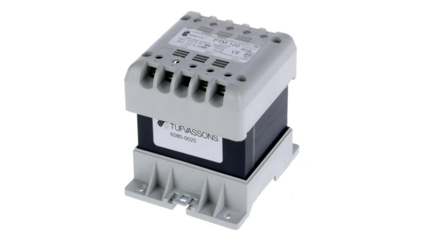 Tufvassons Transformator 100VA Safety Transformer, 230V ac Primary, 12 V ac, 24 V ac Secondary