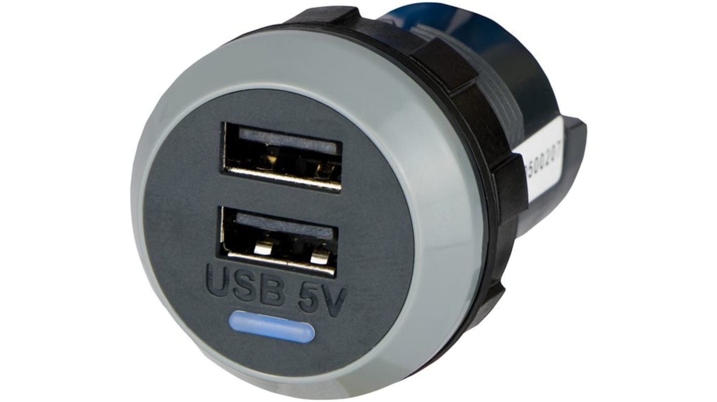 Caricabatteria da automobile dual USB, ingresso 9 → 32V cc, uscita 5V cc, 3A, USB tipo A