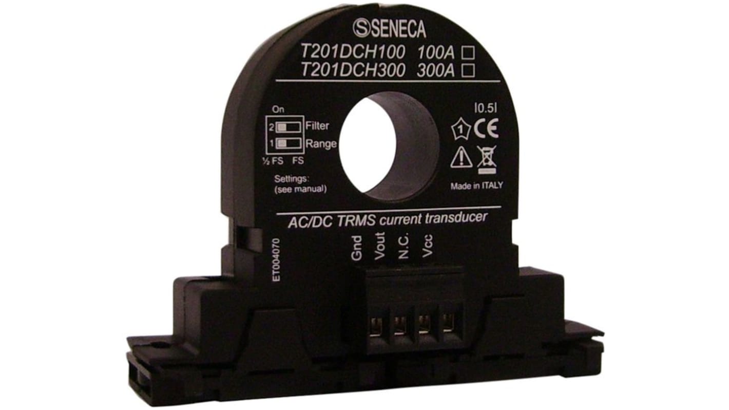 Transformateur de courant Seneca série T201, 100A, 4 → 20 mA, type Montage sur rail DIN