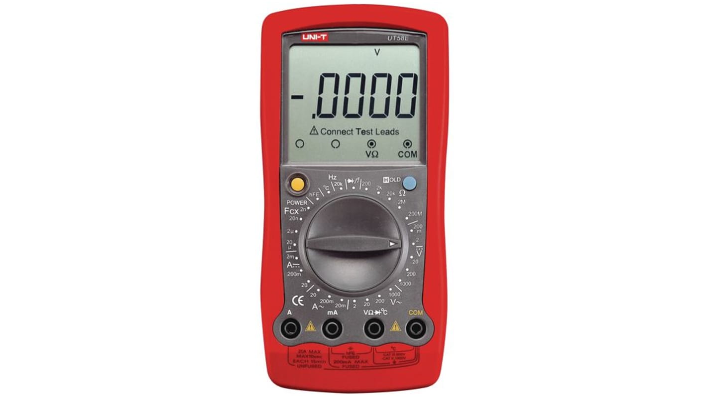 UNI-T UT58E LCD Multimeter, 20A ac Max, 20A dc Max, 1000V ac Max