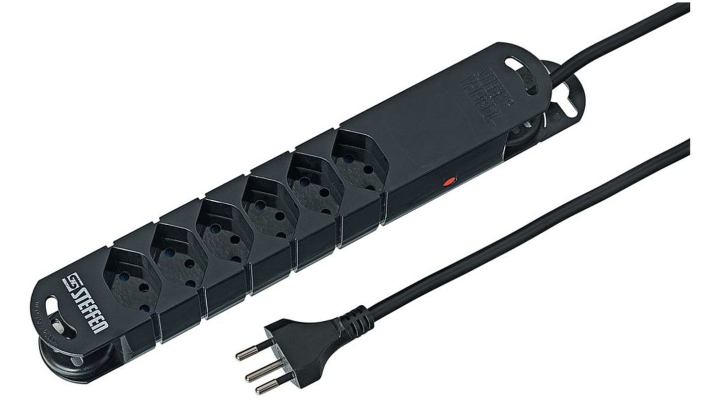 Type J - Swiss 6 Gang Power Distribution Unit, 3m Cable, 10A, 230 V