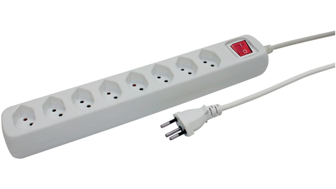 Type J - Swiss 8 Gang Extension socket, 1.5m Cable, 10A, 250 V