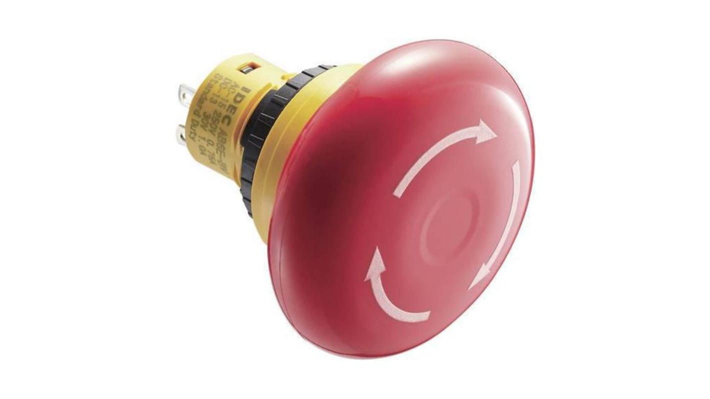 Idec X6 Series Emergency Stop Switch, On-Off, Panel Mount, 16.2mm Cutout, 2NC, 250V ac, IP65