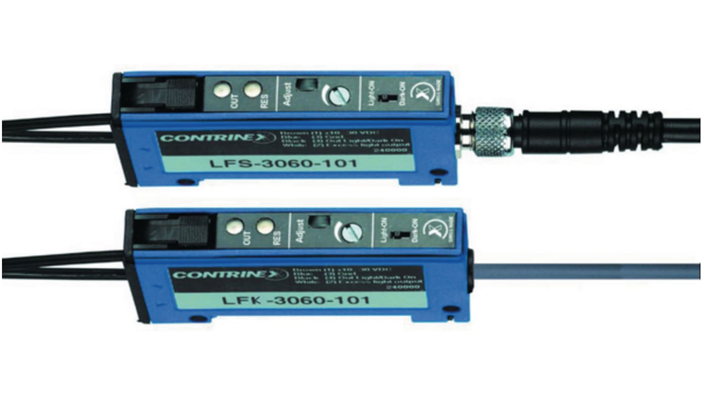 Contrinex PNP Faseroptik Verstärker 200 mm Stecker 330 μs, 10 → 30 VDC