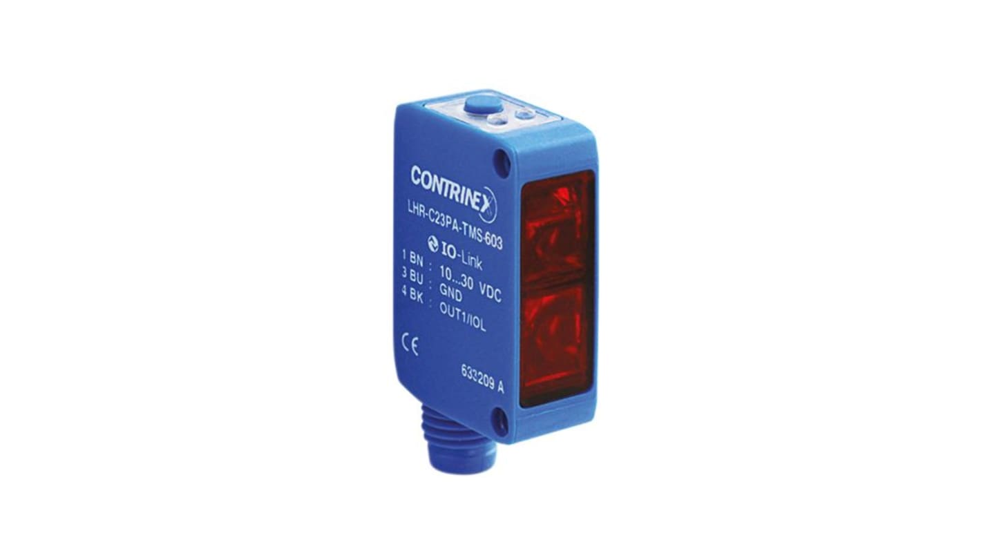 Contrinex Miniatur Optischer Sensor, Hintergrundunterdrückung, Bereich 10 → 300 mm, PNP Ausgang, Stecker M8