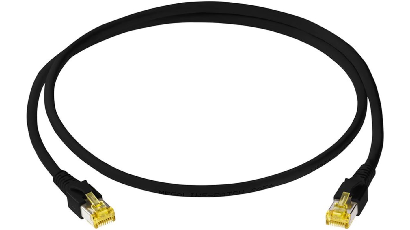 Latiguillo de Ethernet Cat6a Cat6a S/FTP Leoni Kerpen de color Negro, long. 500mm, funda de LSZH, Libre de halógenos y