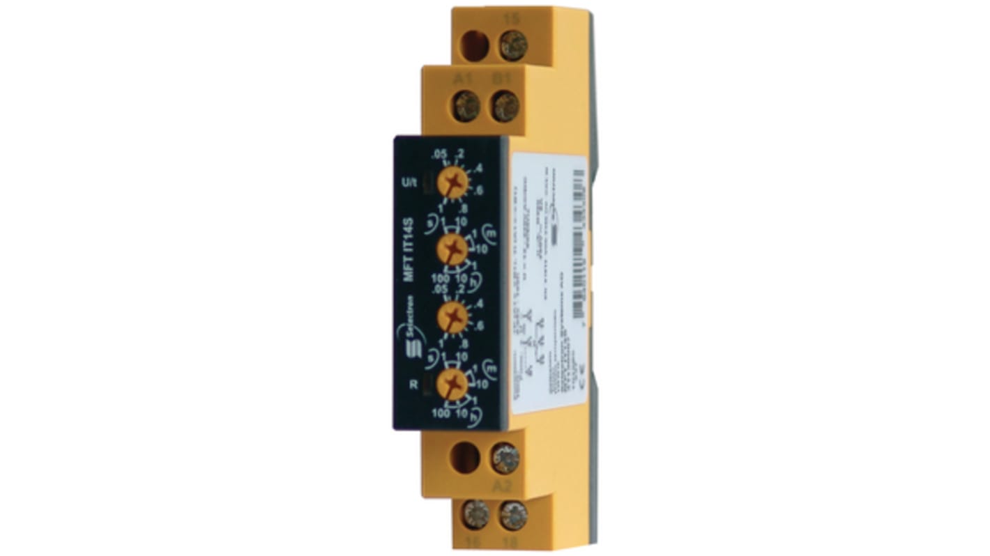 Relais temporisé Selectron MFT IU14S, 12 → 240V c.a. / V c.c., Rail DIN, 2 contacts