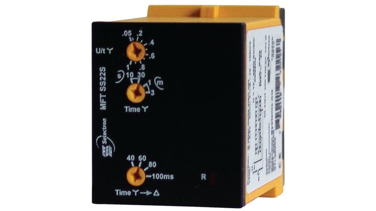 Przekaźnik czasowy zwłoczny Wciskane 12 → 240V ac/dc DPDT Selectron 0.5 → 3s MFT SS22S 1 funkcyjny