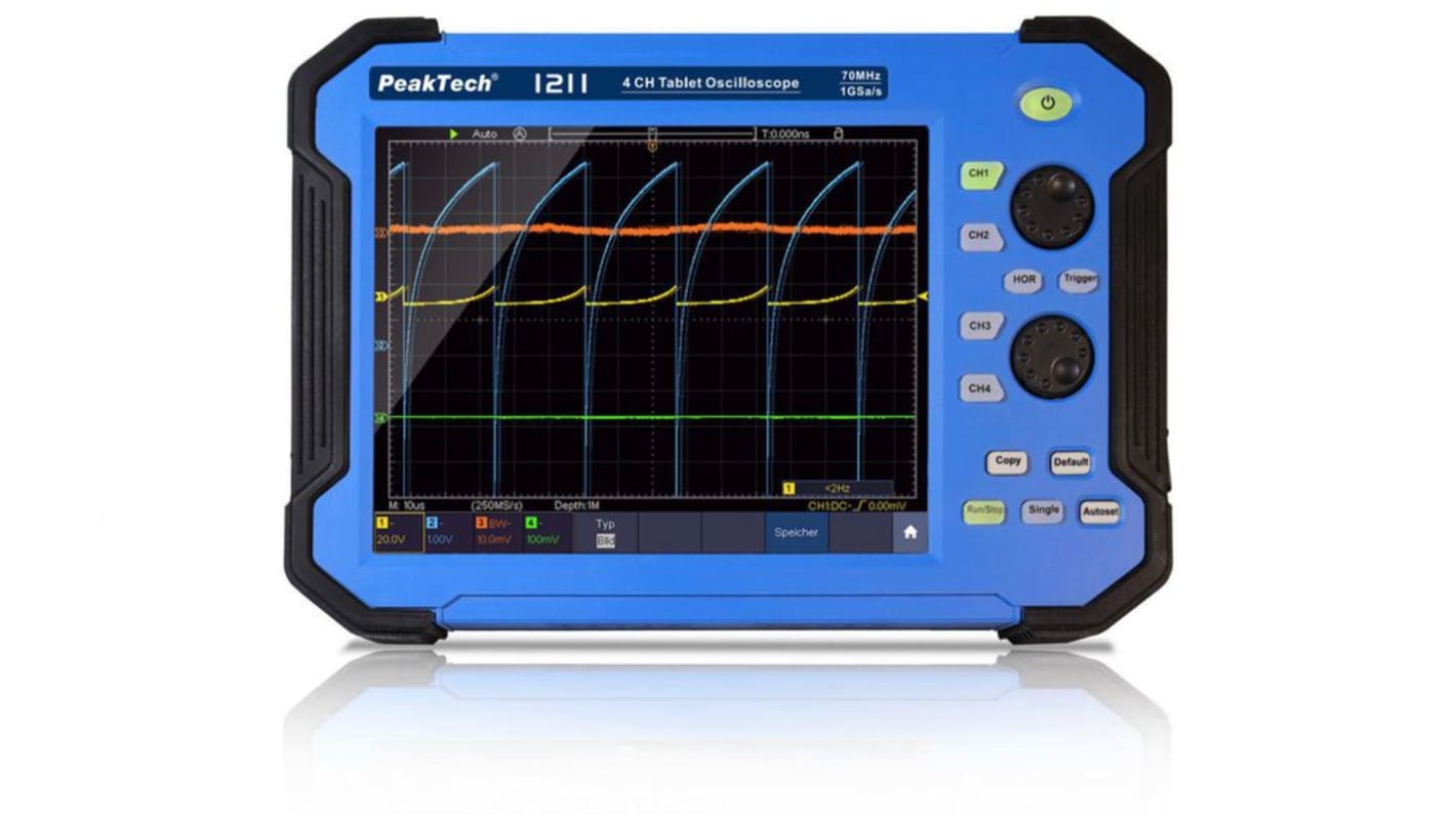 PeakTech P1211 P12 Series Handheld Oscilloscope, 4 Analogue Channels, 70MHz