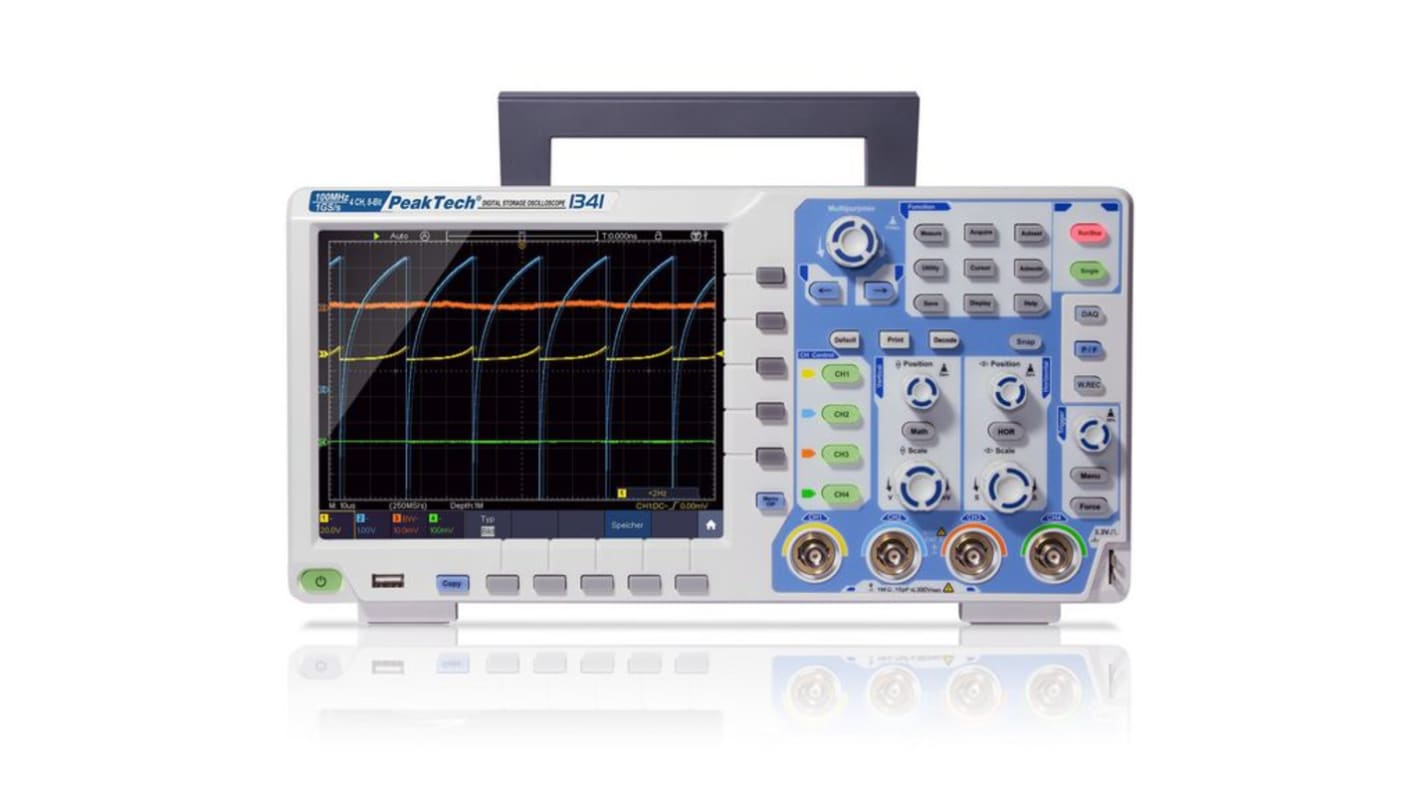 PeakTech Oszcilloszkóp, P13 sorozatú, P1341, Asztali, 100MHz, TFT LCD, 4 analóg cs.