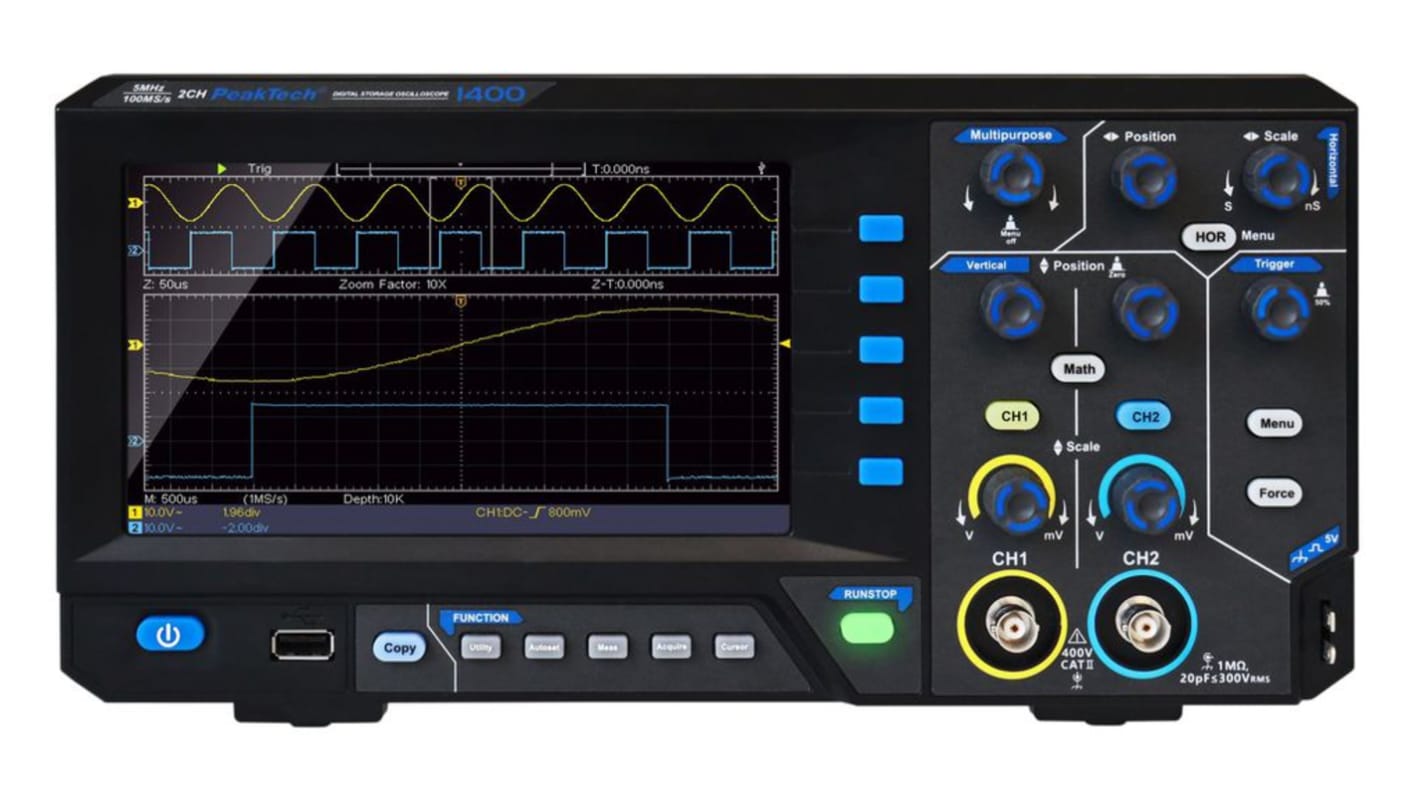 P1400 P14 Series Bench Oscilloscope, 2 Analogue Channels, 5MHz