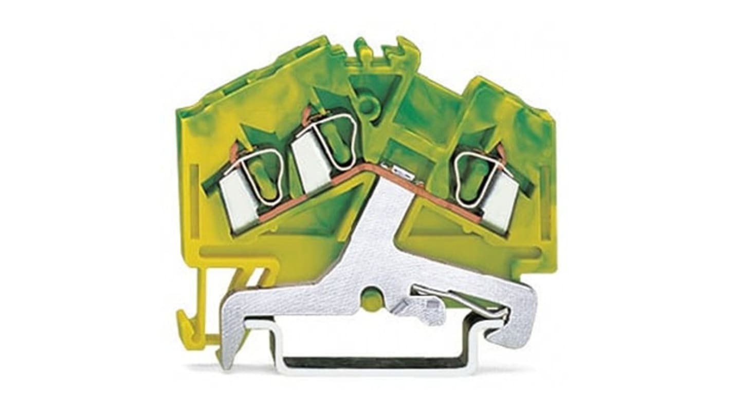 Wago 280 Series Green/Yellow Terminal Block, 2.5mm², 4-Level, Cage Clamp Termination