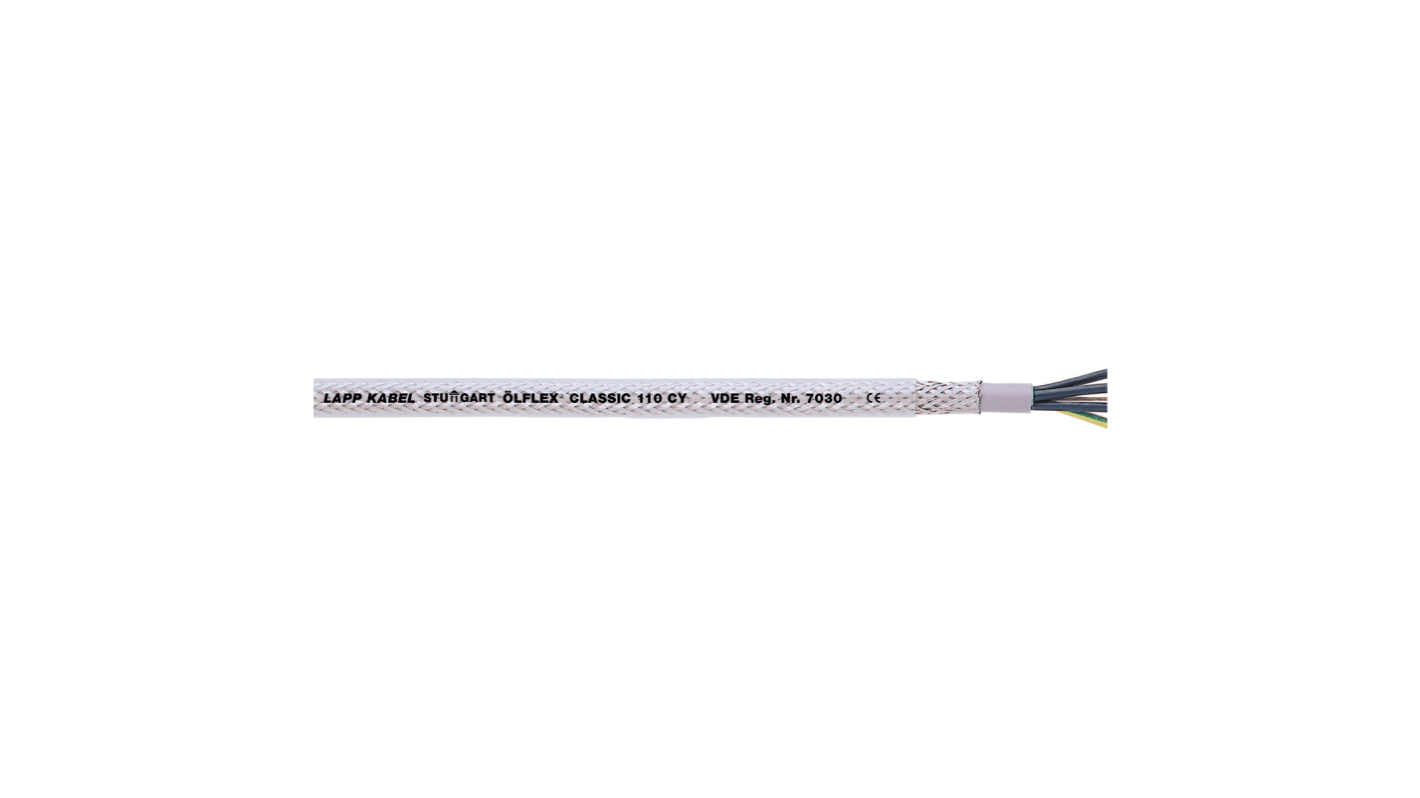 Lapp OLFLEX CLASSIC 110 Control Cable, 7 Cores, 1 mm², CY, Screened, Transparent PVC Sheath, 18
