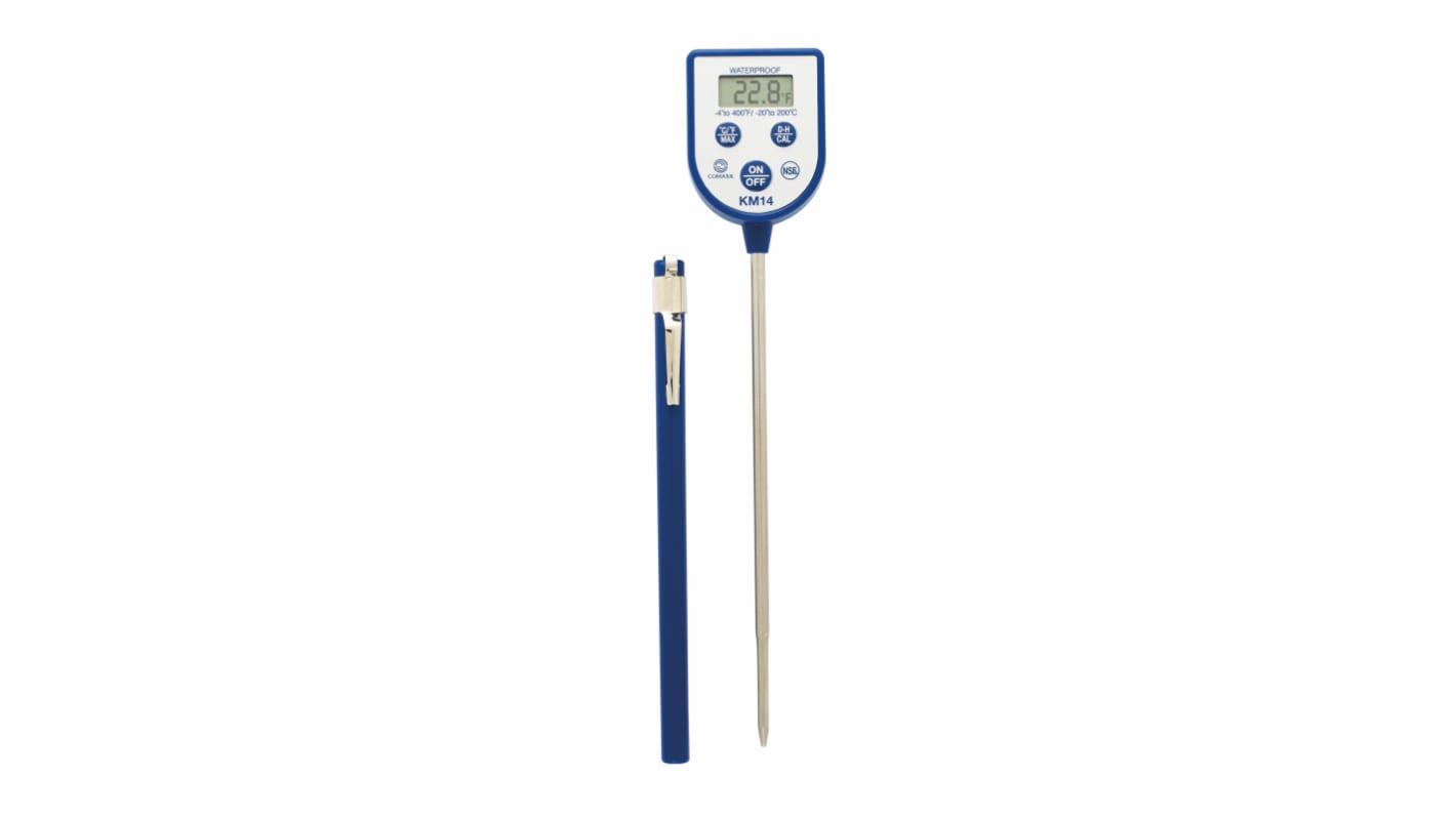 Comark Digital Thermometer, KM14, Taschenformat bis +400°F ±2 °F max, Messelement Typ Einstech, , DKD/DAkkS-kalibriert