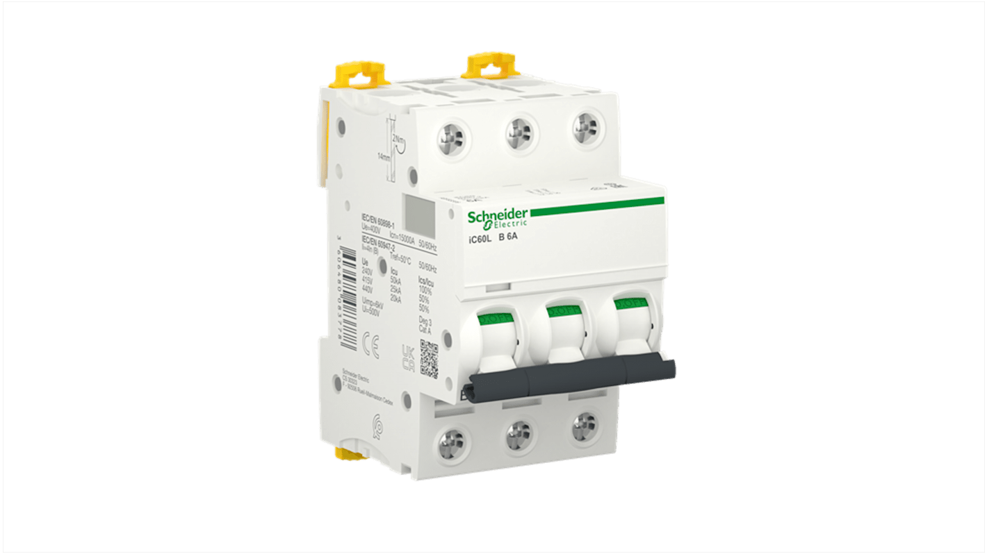 Schneider Electric A9F Leitungsschutzschalter Typ B, Pol 3 6A 440V, Abschaltvermögen 15 kA Acti9