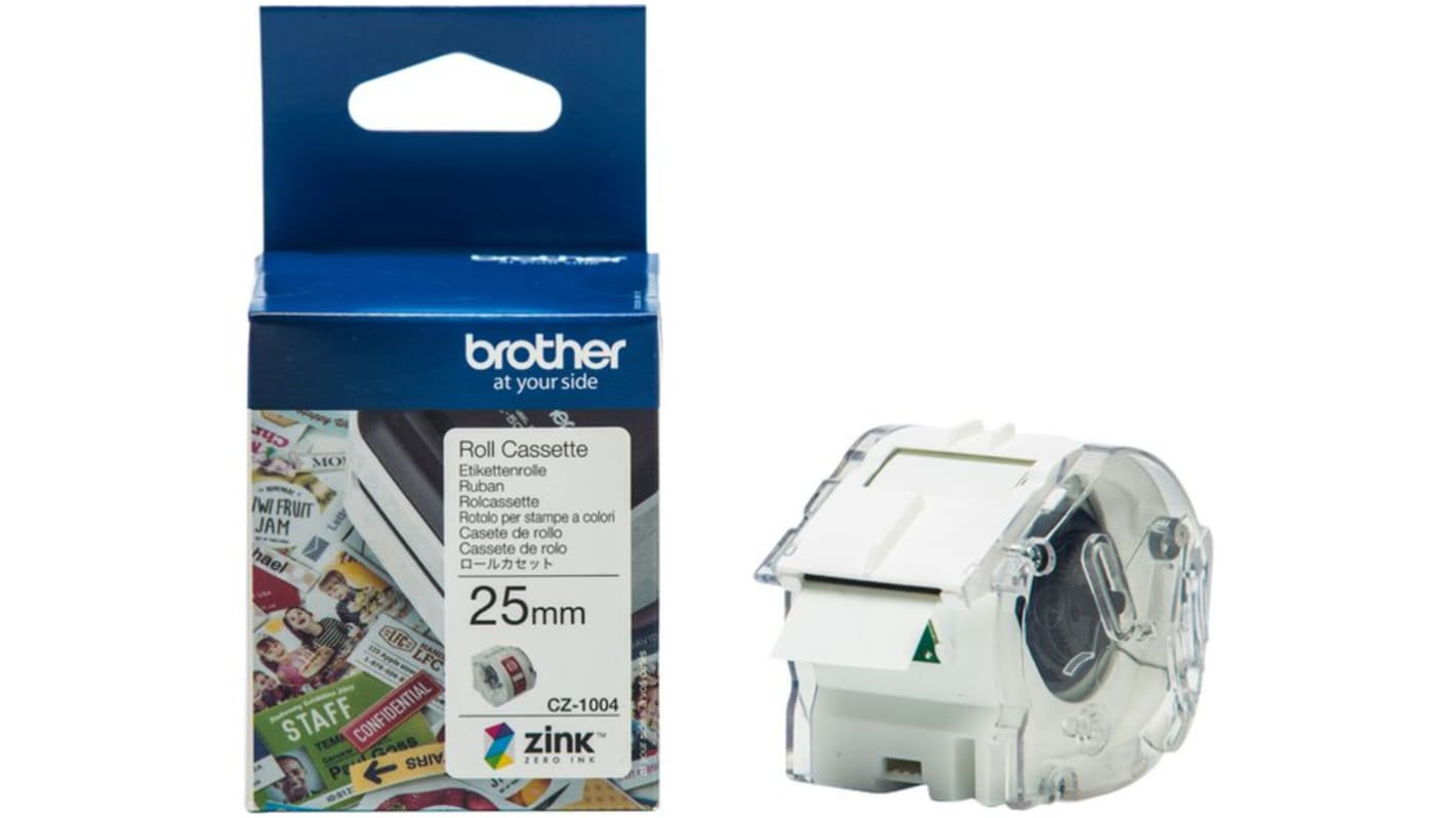 Cinta para impresora de etiquetas Brother sobre fondo Blanco, para usar con VC-500W