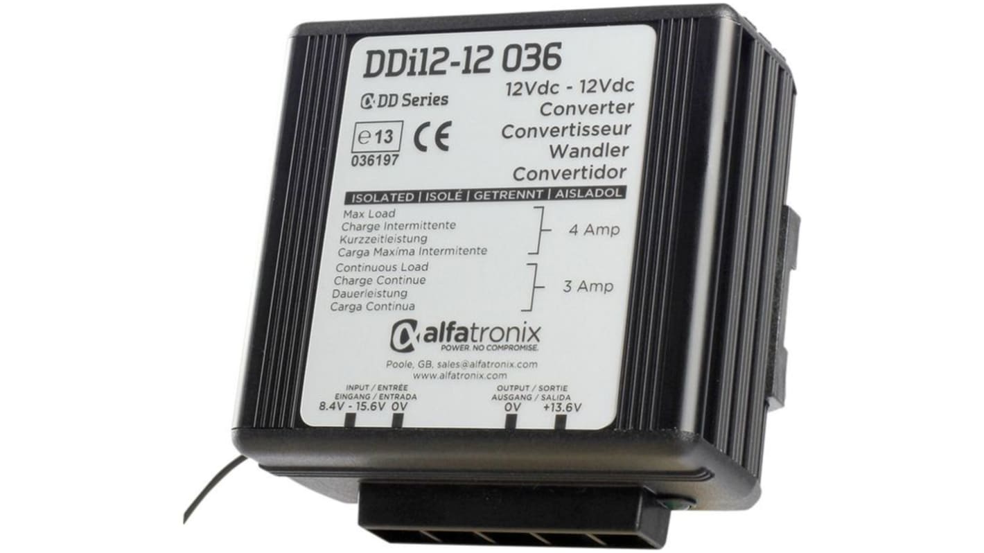 Convertisseur DC-DC Alfatronix, DD, Montage par clip, 36W, 13.6V c.c., 3A