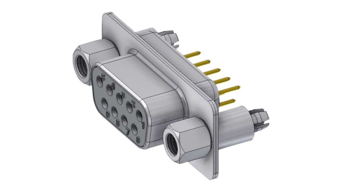 Deltron DTS 9 Way Through Hole D-sub Connector Socket, 2.84mm Pitch