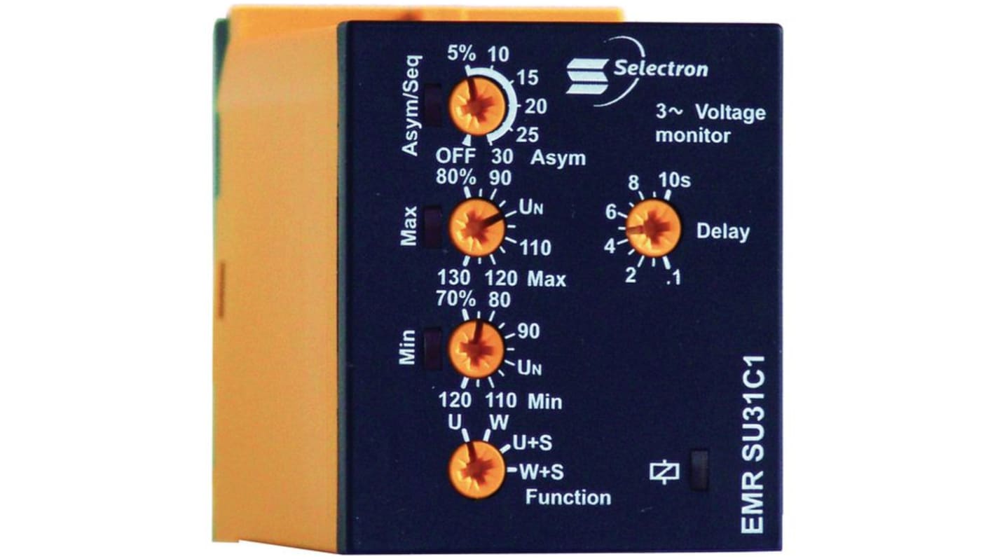 Monitoring Relay, Three Phase, DPDT, 1 → 230V ac, DIN Rail