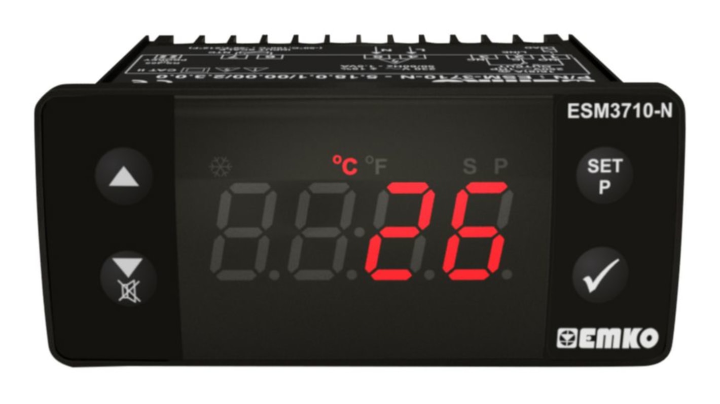 ESM Panel Mount On/Off Temperature Controller, 76x34.5x71mm 1 Input, 1 Output Relay, 230 V ac Supply Voltage ON/OFF