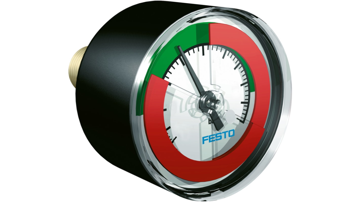 Festo R 1/8 Analogue Pressure Gauge 16bar Inline, MA-40-232-R1/8-PSI-E-RG, 0bar min.