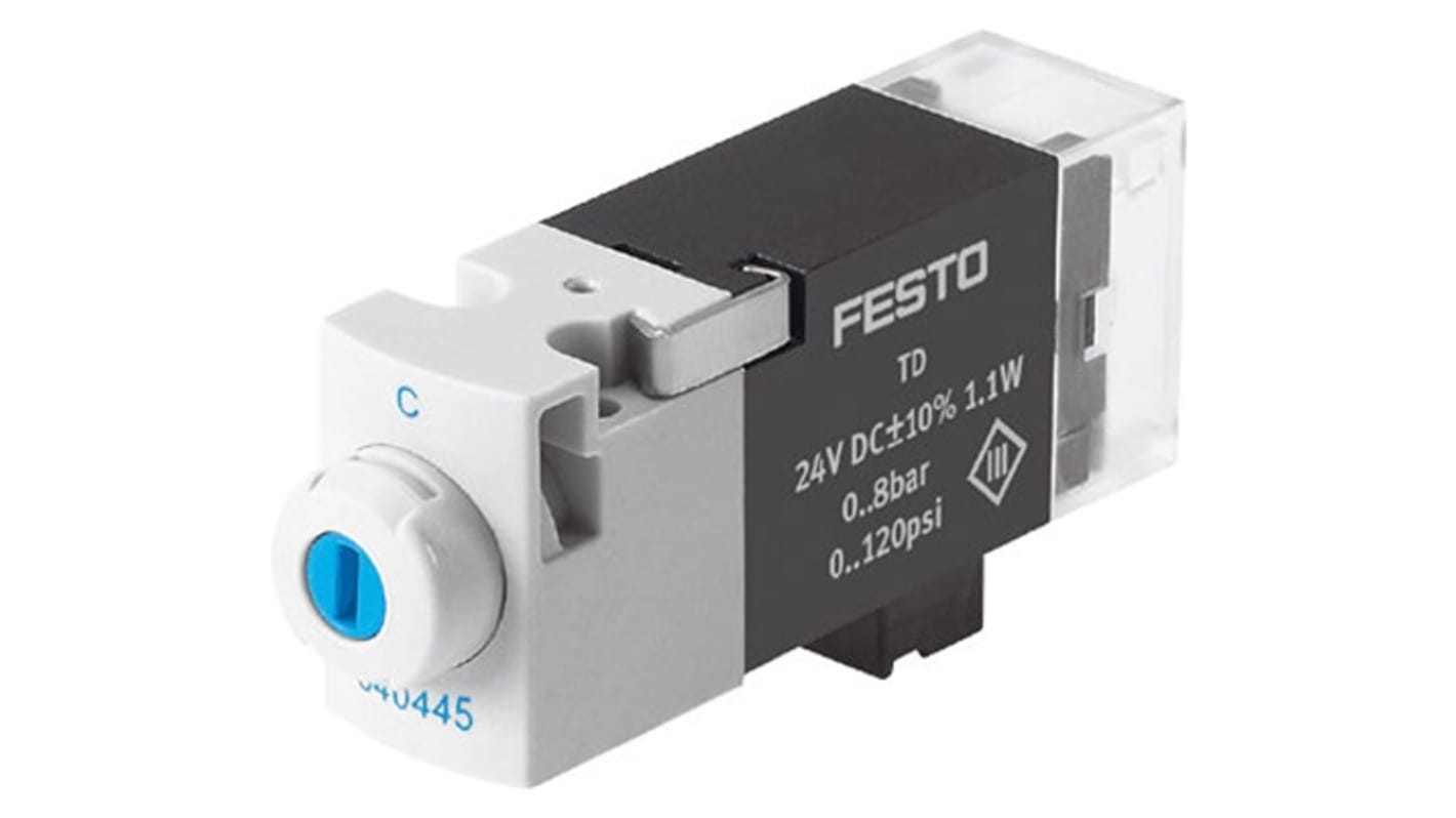 Festo 3/2 Open, Single Solenoid Pneumatic Solenoid Valve - Electrical MHA1 Series 24V dc