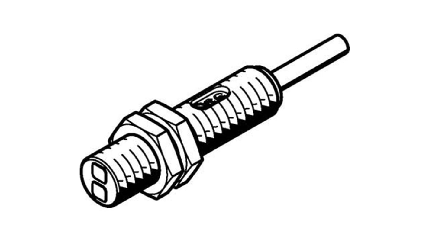 Fotocélula de cuerpo cilíndrico difuso, alcance 70 → 300 mm, salida NPN, cable de 3 hilos