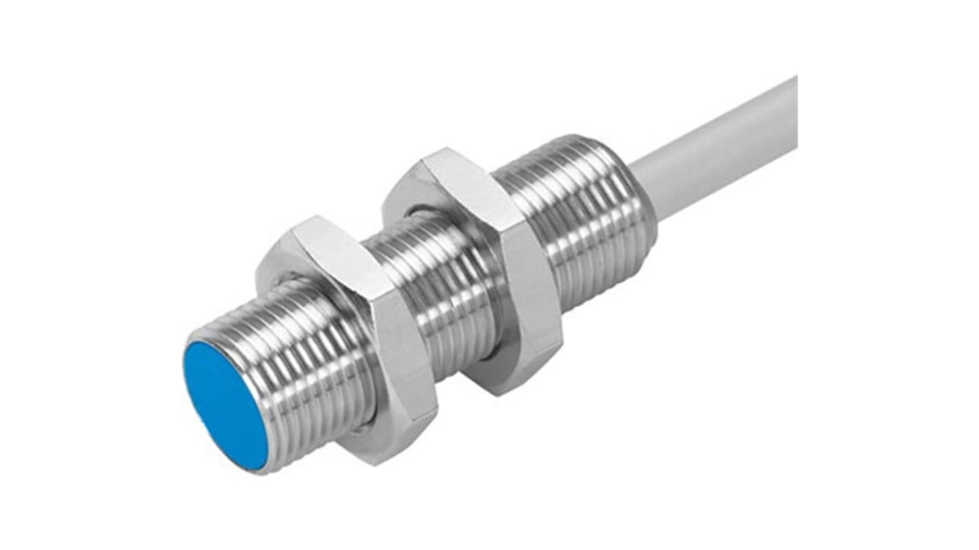 Festo SIEH Series Inductive Barrel-Style Proximity Sensor, M12 x 1, 6 mm Detection, PNP Output, 10 - 30 V, IP67, IP69K